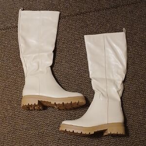 Women's Off White Knee-High Boots